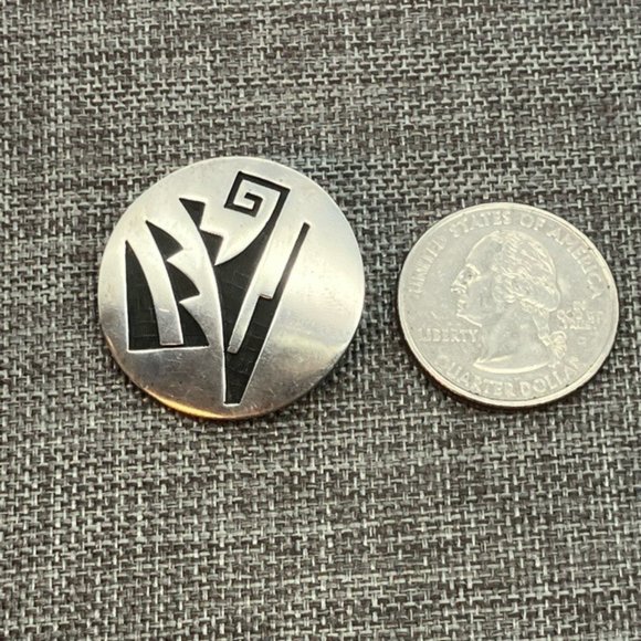 Vintage Sterling Silver Pin Brooch Hopi Aztec Tribal Native American Textured - Picture 1 of 8
